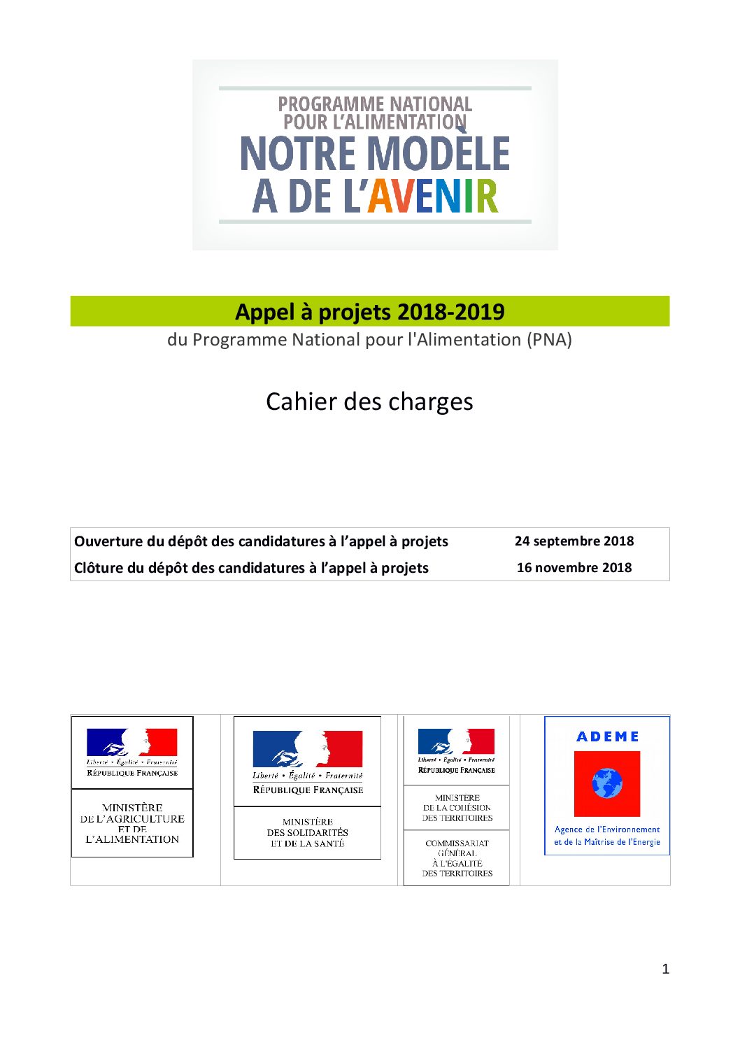 Cahier des charges pour un appel à propositions