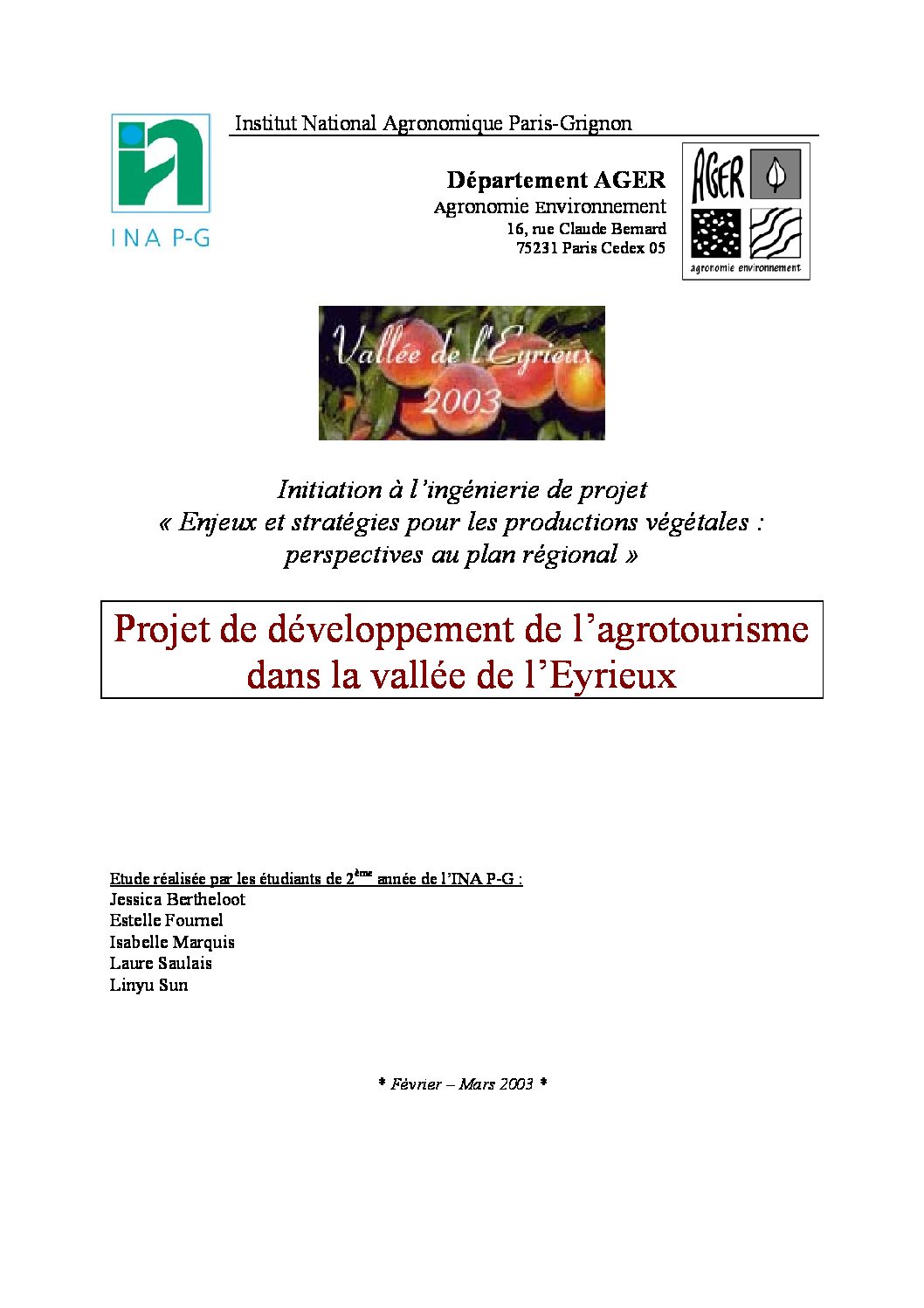 Exemple projet de développement agrotouristique  PAT CVL  Inpact Centre